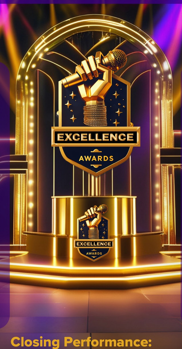 The Excel Award trophy presented at the podium